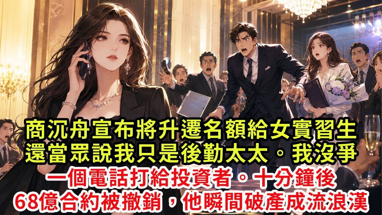 公司年會當天,商沉舟宣布將最後一個升遷名額給剛來的女實習生,還當眾說我只是後勤太太。我沒爭,一個電話打給投資者。十分鐘後,68億合約被撤銷,他瞬間破產成流浪漢#情感 #復仇 #打臉 #大女主