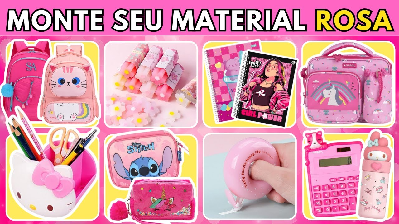 Monte Seu Kit Escolar Rosa dos Sonhos! Quiz Interativo de Escolhas