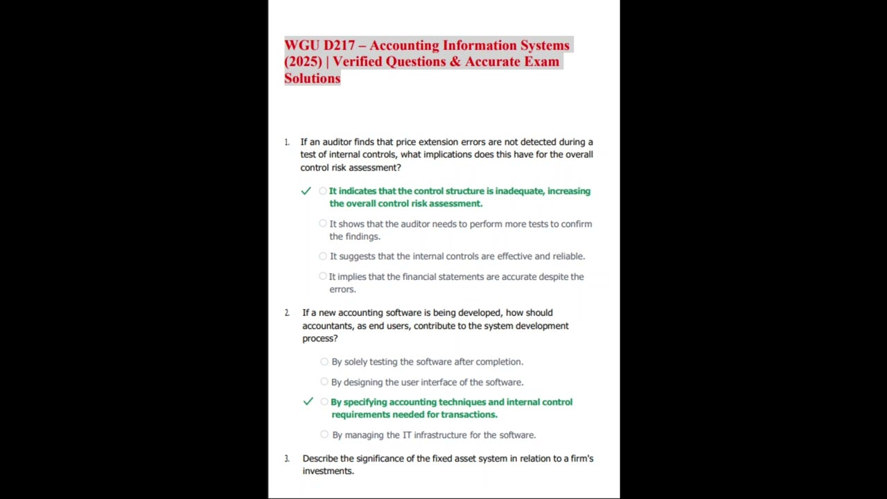 WGU D217 – Accounting Information Systems (2025) | Verified Questions & Accurate Exam Solutions