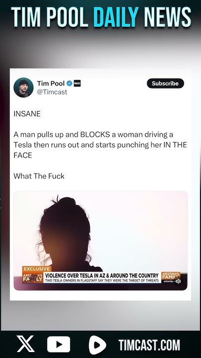 A man pulls up and BLOCKS a woman driving a Tesla then runs out and starts punching her IN THE FACE - YouTube