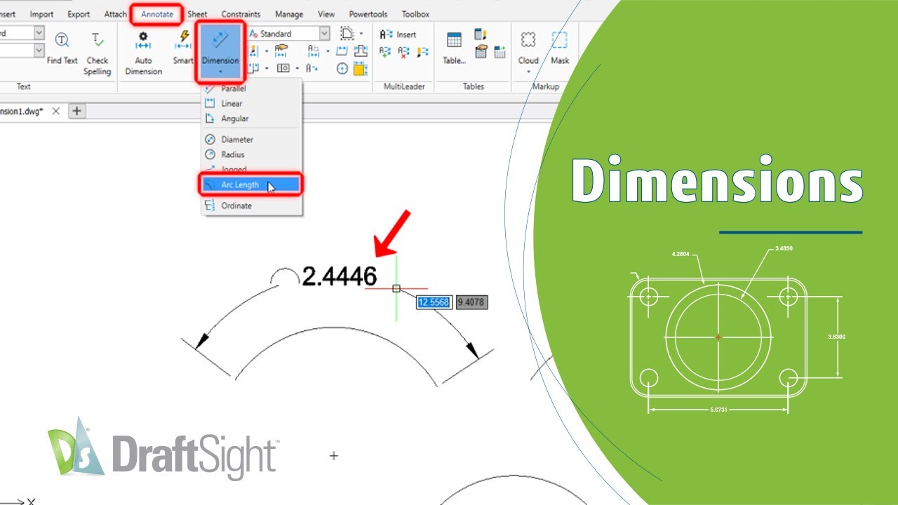 Create Arc Length Dimension from Toolbar - YouTube