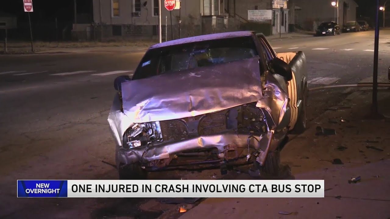 Person injured after crash involving CTA bus stop - YouTube
