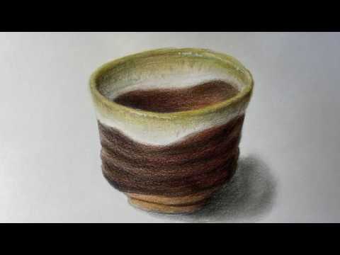 色鉛筆画 湯呑みの絵を描く Draw a picture of a teacup with colored