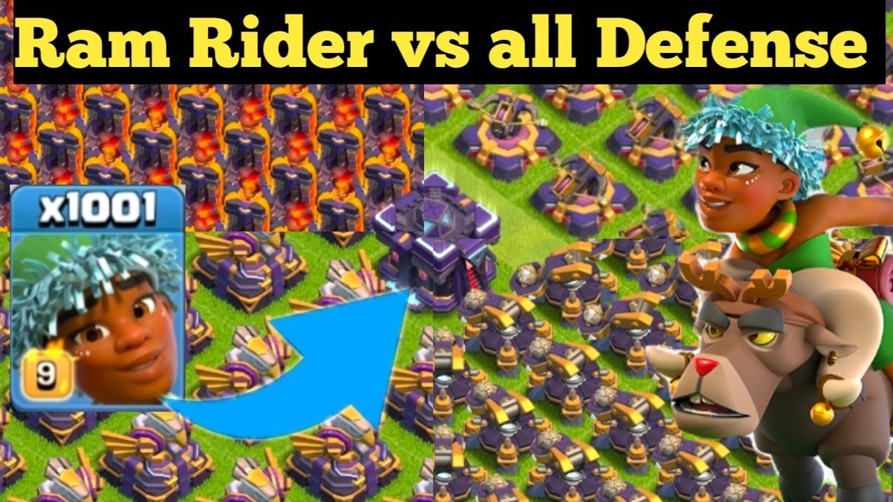 🔥[ Max RAM RIDER vs all Max Defense ] Clash of Clans RAM RIDER Attack # ...