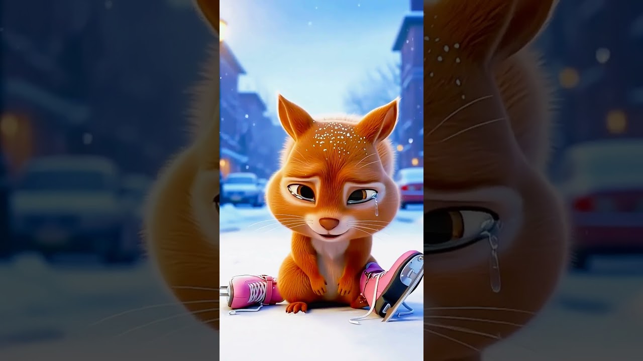 “The Squirrel’s Ice Skating Dream! From Clumsy Learning to Ice Dancing — A Heartwarming Story!🐿️⛸️❄️