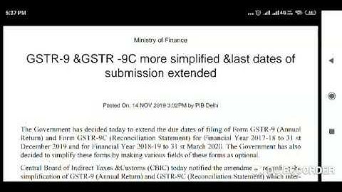 GSTR 9 9C DUE DATE EXTENDED TO 31-12-2019 FOR FY 2017-18