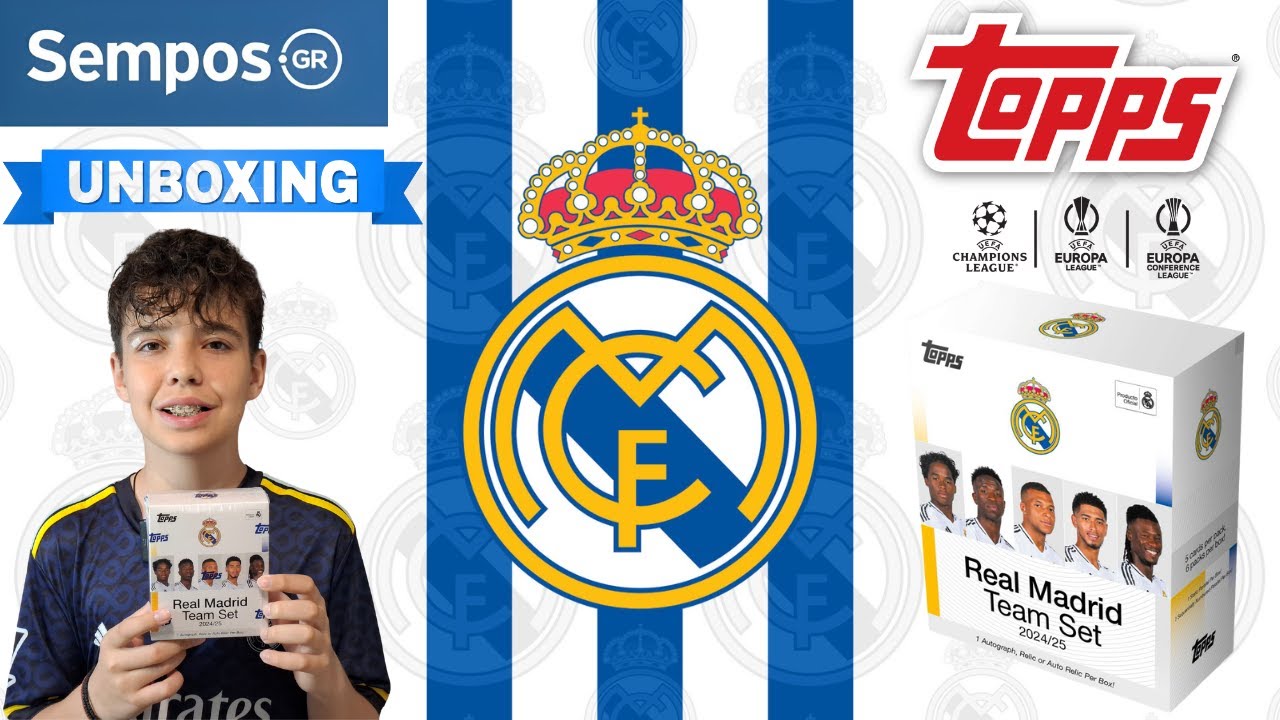 Topps Real Madrid 2024-25 Official Team Set Box unboxing - YouTube