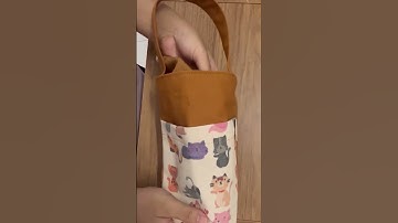 Túi vải canvas Nâu cam Mèo mộc đựng bình giữ nhiệt/ly trà sữa thời trang tiện dụng