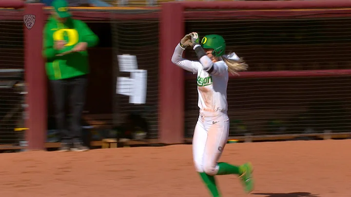 Oregon softball freshman Jasmine Sievers hits a ho...