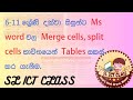 6-11 ශ්රේණිය දක්වා සිසුන්ට , MS word වල Merge cells, Split cells භාවිතා කර tables සකස් කිරිම.