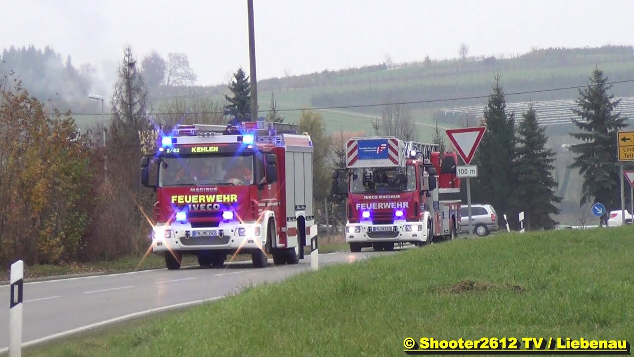 FW MECKENBEUREN im EINSATZ beim BRAND der Greiferhalle & schwerem VU [+ Inside View] - [Ü]