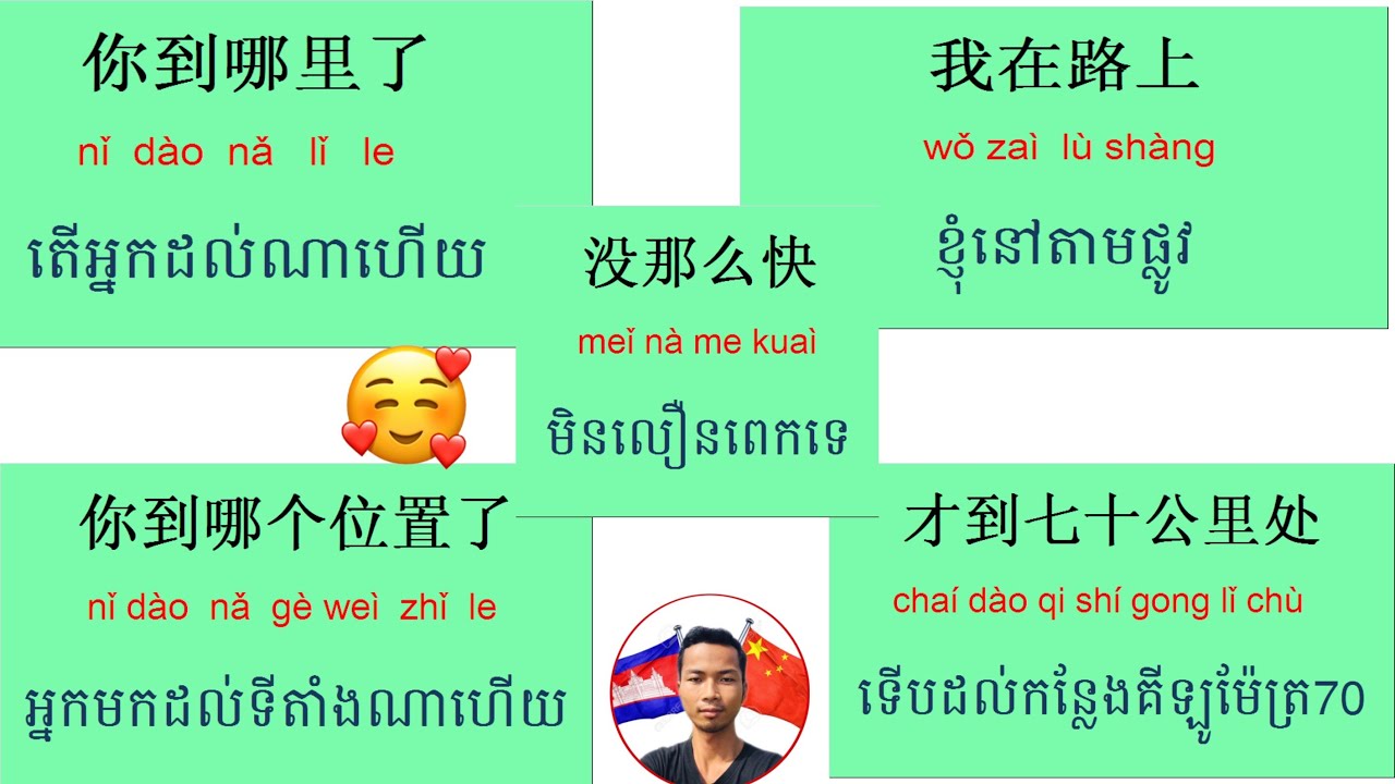 រៀនសន្ទនា តើអ្នកដល់ណាហើយ 、你到哪里了 / 学普通话翻译柬文/How to learn Chinese 'Where are you at'-Leng Vutha