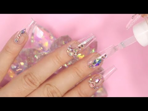 Uñas Transparentes con Mucho Cristal en Punta Coffin ❤️ - thptnganamst.edu.vn