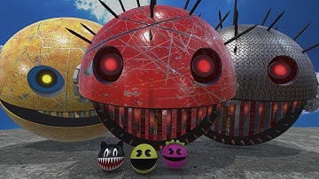 ROBOT PACMAN & MS-PACMAN VS SPIKY MONSTER & CARTOON CAT 354 !!