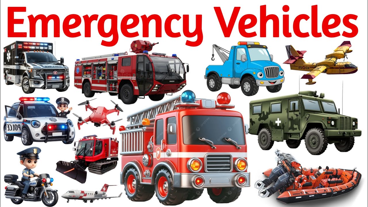 Emergency Vehicles for Kids | Learn Name of Emergency Vehicles | Police Car, Fire Truck, Ambulance 