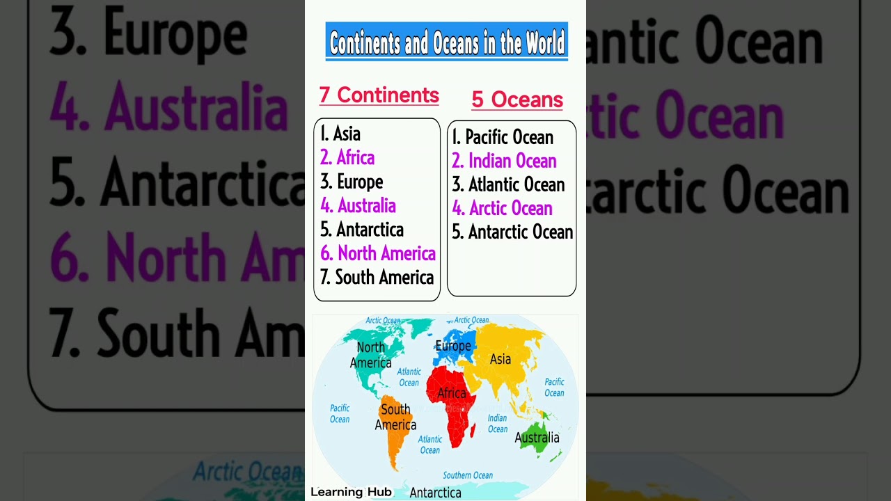 seven continents and five oceans of the world | seven continents and five oceans name | continents