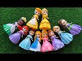 ASMR Most Popular Disney Princess Mattel Dolls lots of colorful rainbow Dresses unpacking toys 5