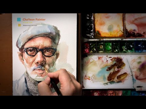 watercolor portrait painting of a middle-aged <strong>man</strong> wearing a hat | <strong>no</strong>. 116 | 인물수채화, 인물화, 중년 남성의 초상화