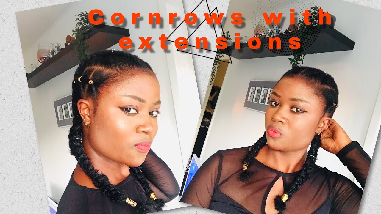 2 cornrows with and without extensions/ protective hair style on ...