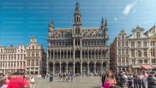 Timelapse hyperlapse of Maison du Roi facade at Grand Place, Brussels, Belgium