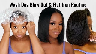 My Relaxed Wash Day Routine - Shampoo | Condition | Blow Dry & Flat Iron Tutorial