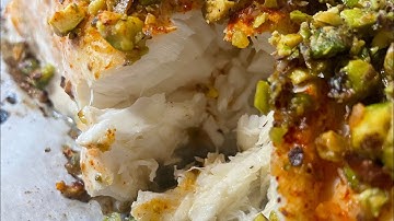 Out of this world easy baked HALIBUT with pistachio crust! 5 min prep 20 minute bake time! #halibut