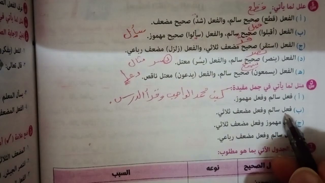 حل اسئله المرشد والسنوات السابقةعلى درس أقسام الفعل إلى صحيح ومعتل للصف الثاني الاعدادي ص١٣٩و١٤٠و١٤١