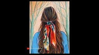 Girl With Scarf Gouache and Watercolor Drawing - Dalida22192 screenshot 4