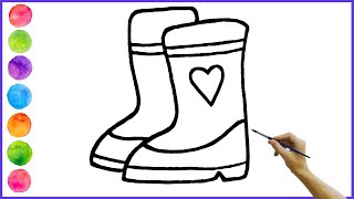 Boot Drawing and Coloring  For Kids I How To Draw A Boot