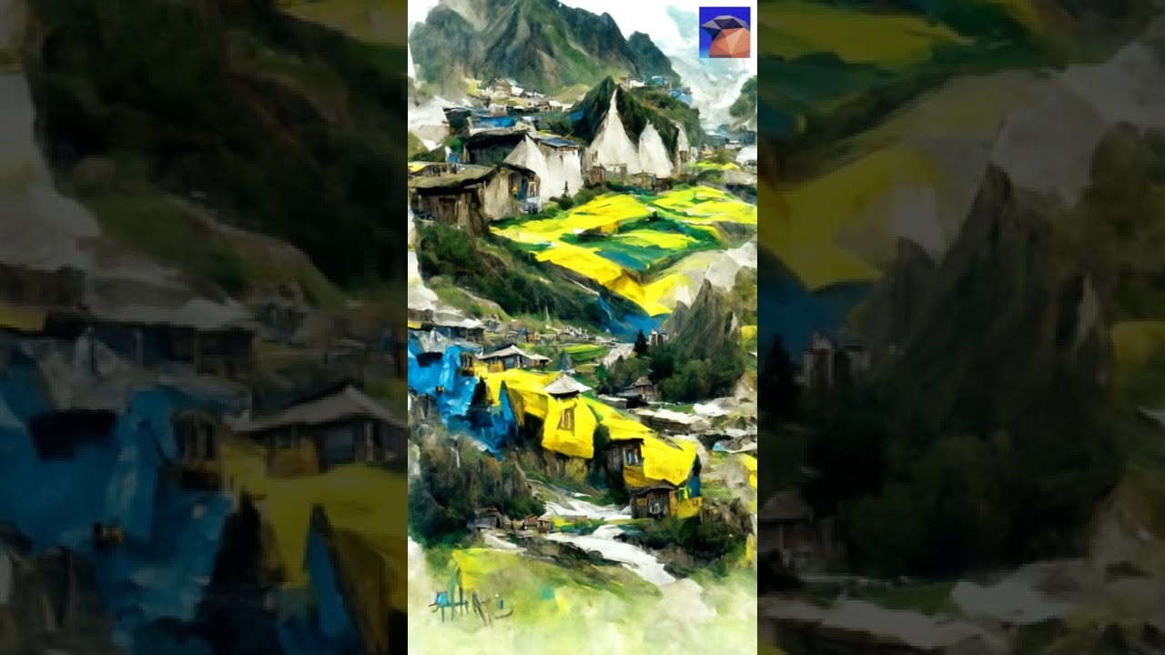 AI Drawing a Village on mountain #shorts #AI