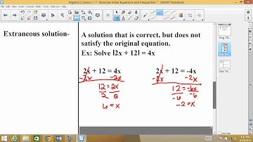 Algebra 2 Lesson 1-7- Absolute Value Equations and Inequalities