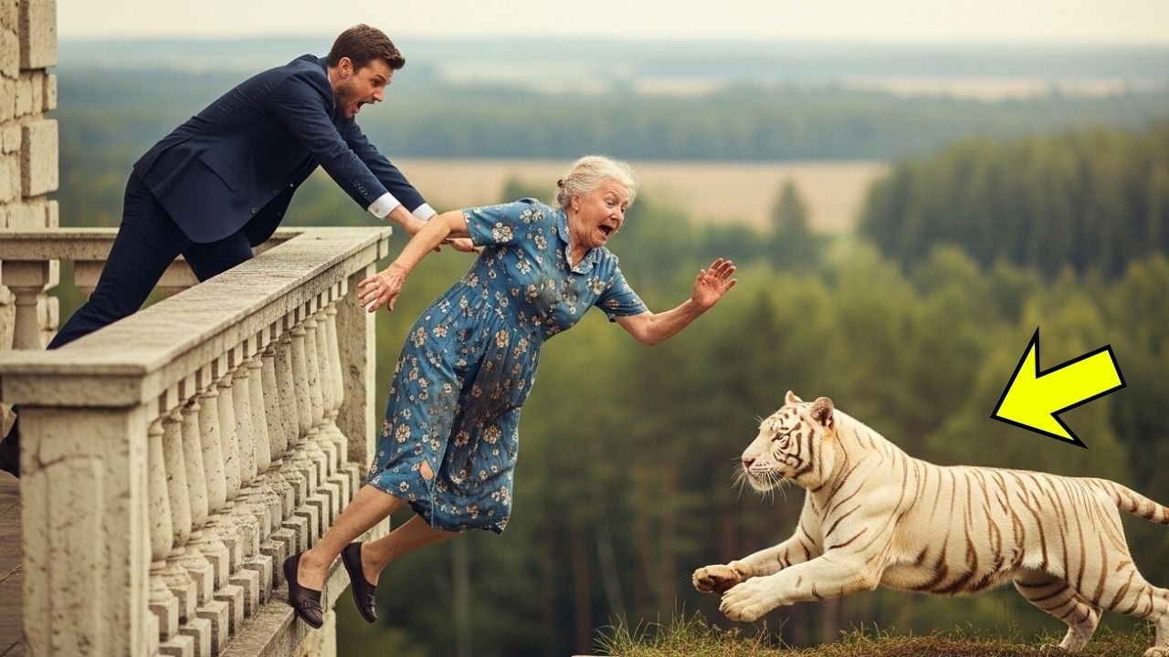 HIJO CRUEL MILLONARIO empuja a una ANCIANA desde la VERANDA DE LA FINCA, pero el TIGRE ALBINO…
