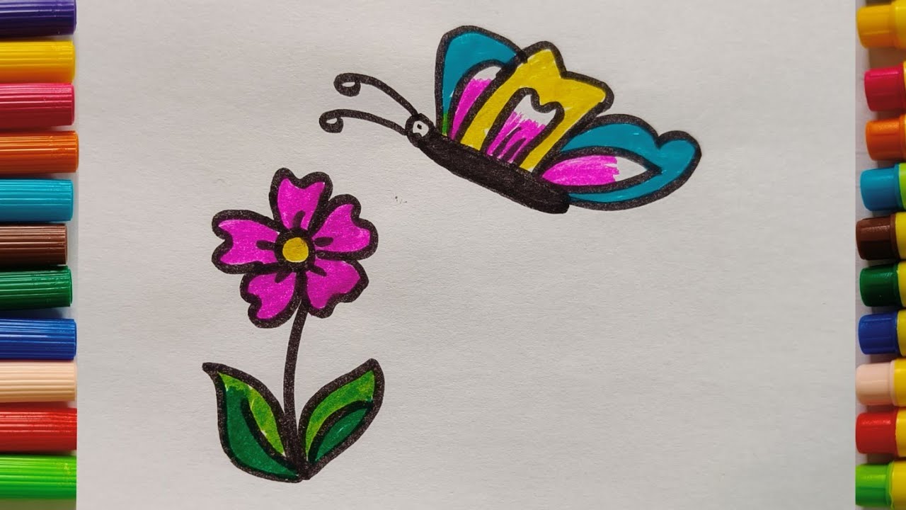 Beautiful Flower 🌺🌺 Butterfly 🦋🦋 Drawing Video ।। Easy Flower Butterfly Drawing।। 