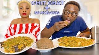 Nigerian Food Mukbang : AMALA, with OKRO  SOUP + ROASTED FISH