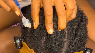 ASMR scalp scratching with toothbrush, scalp massage and oiling. 
