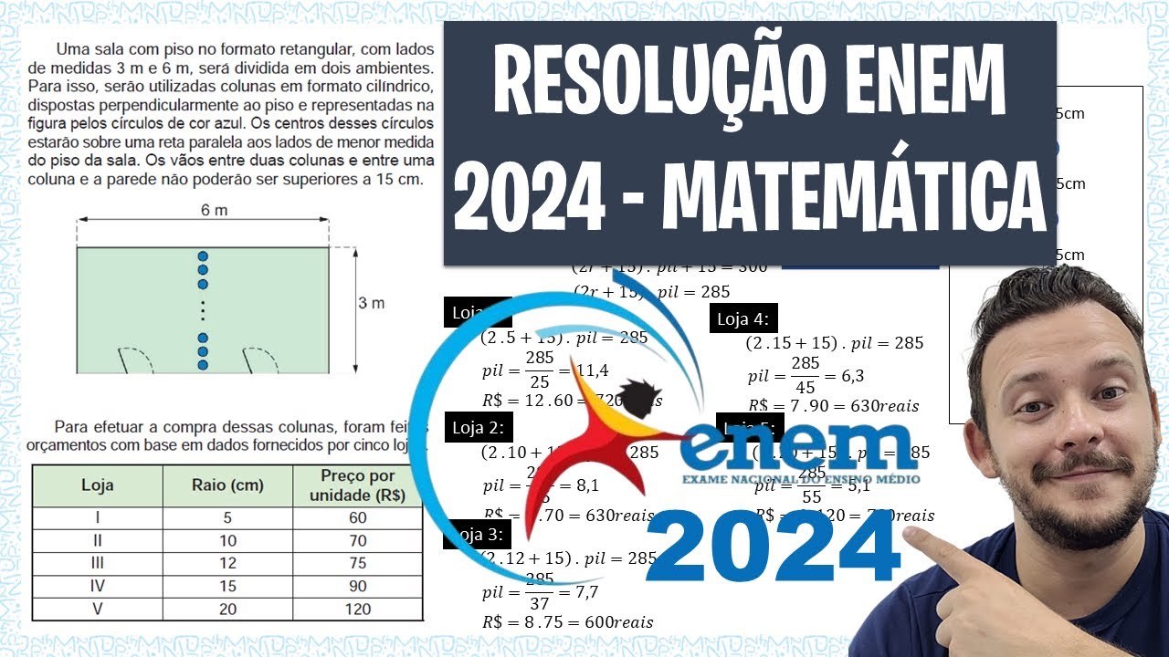 ENEM 2024 MATEMÁTICA - Uma sala com piso no formato retangular, com ...
