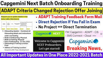 Capgemini Next Batch Onboarding Started | ADAPT Training & Criteria Changed | No Project Termination