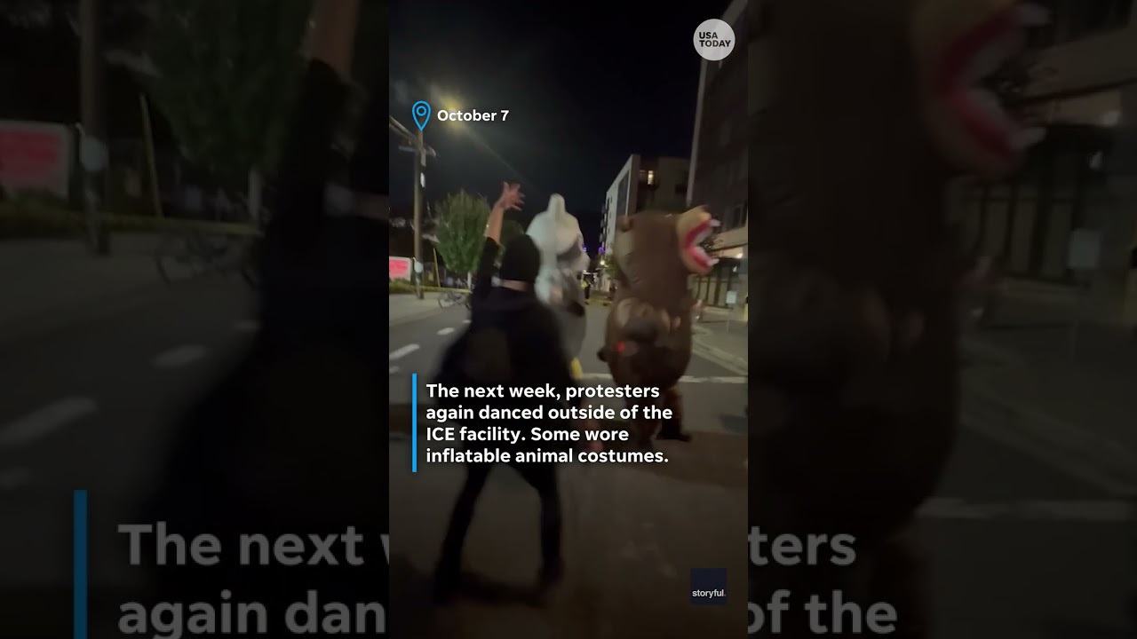 Activists dance outside Portland ICE facility after protests over Trump&rsquo;s Guard plan