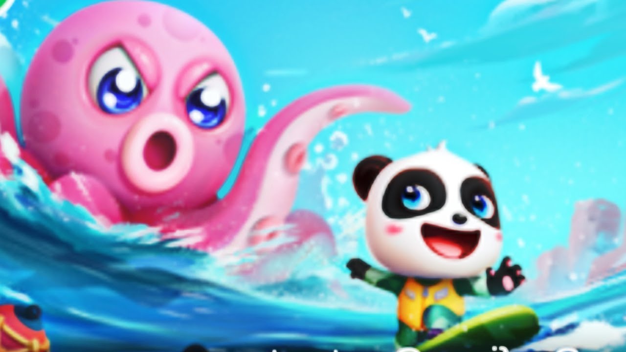 Little Panda Escape From Giant Octopus - Play and Help Little Panda - Surfing Contest - Babybus Game