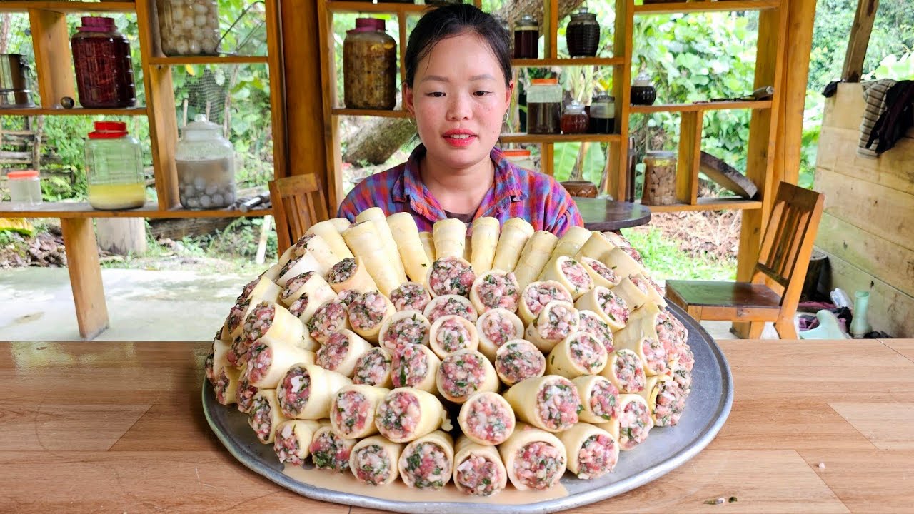 “Family Secret Recipe for Cooking Stuffed Bamboo Shoots with Meat - To Sell at the Market”