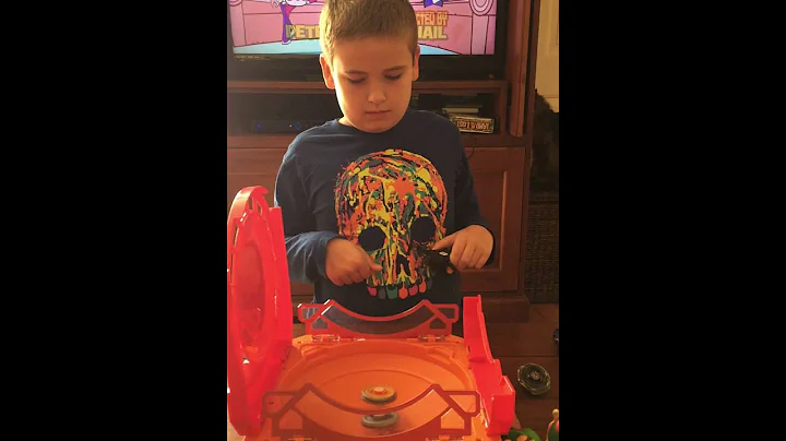 Jake battling beyblades