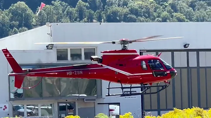 Eurocopter H125 Ecureuil AS350B3e Swiss Confederation HB-ZSN takeoff Sion airport 23.08.2022