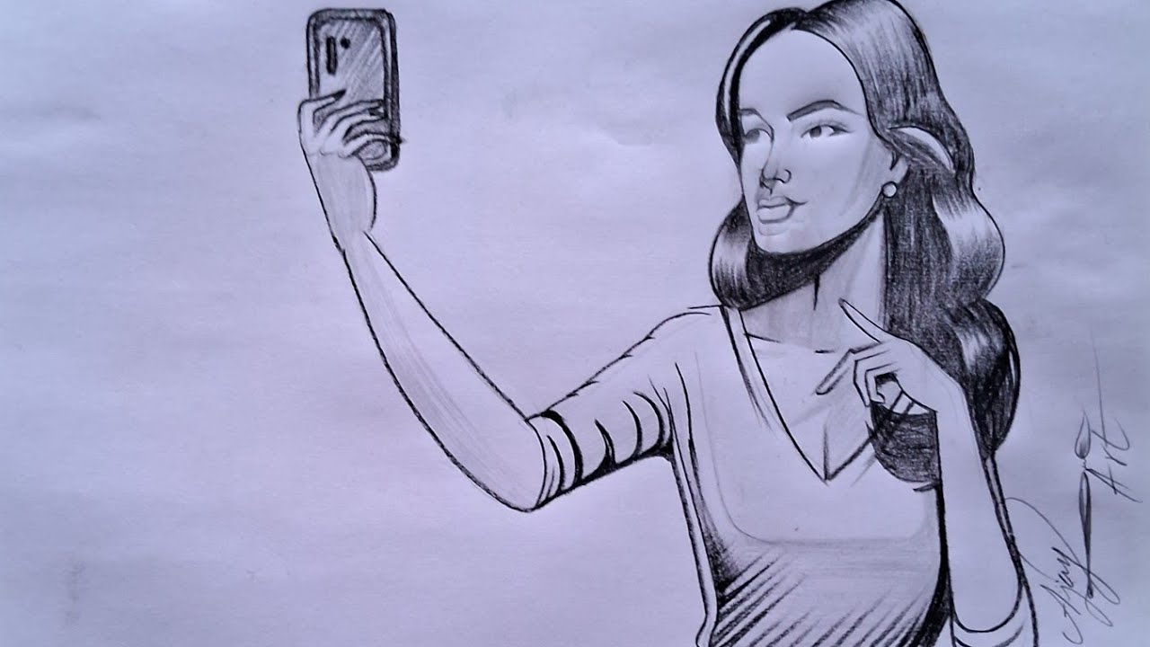Girl hand holding mobile phone pencil sketch easy ll girl hand holding phone drawing step by step