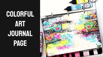 Art journal page with Art by Marlene acrylics, stamps and paper elements