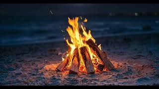 Cozy Midnight Beach Campfire🔥 | Fire Sounds & Ocean Waves for Relaxing
