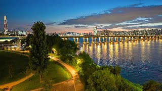 Walking From Dusk Till Dawn for 42km Hangang Riverside in Seoul 4K HDR