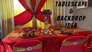Tablescape Decor | Backdrop Ideas | Table Setting Decorations | Red and Gold Decorations for Party