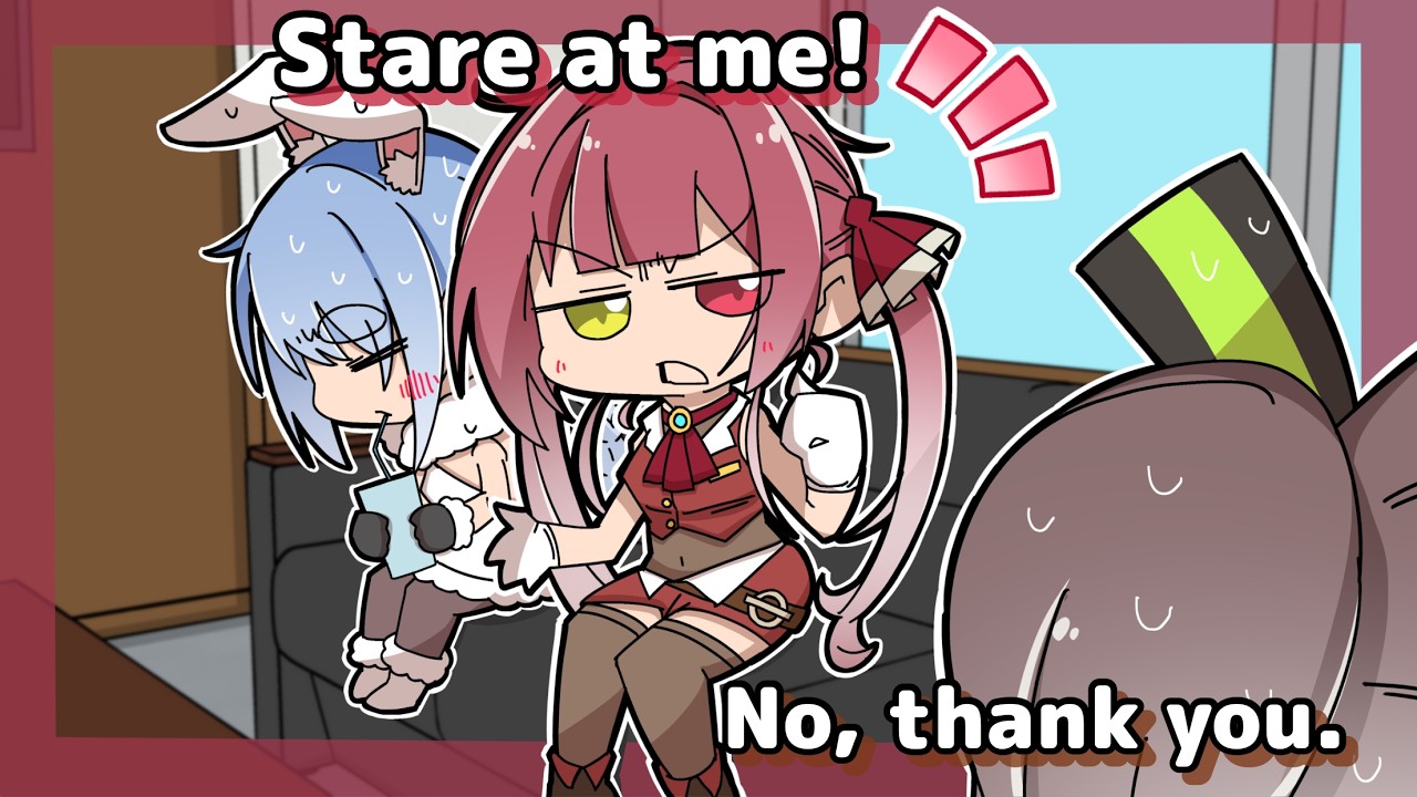 Marine is sitting between Matsuri and Pekora.【Animated Hololive/Eng sub】【Marine/Matsuri/Pekora】