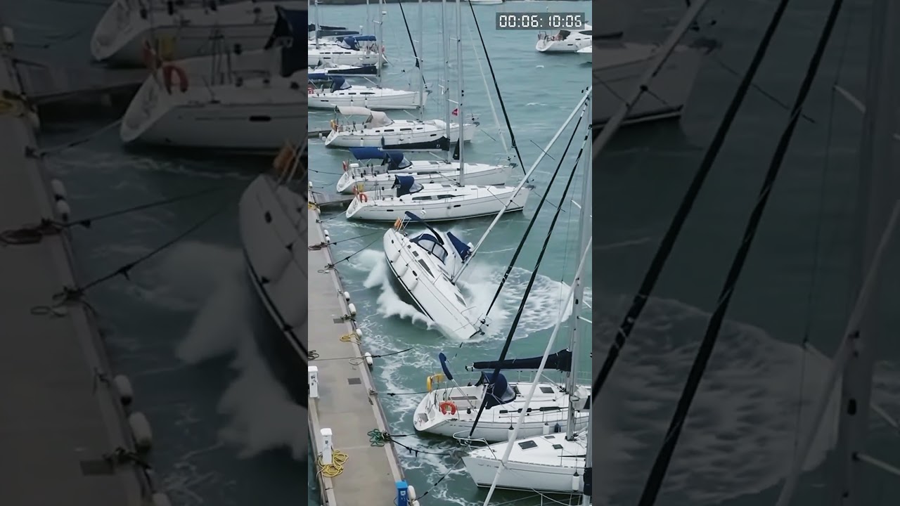 🌊 CCTV Captures Sailboat Capsize at the Marina! ⛵ #Shorts