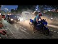 Modified cars and motorbikes leaving car meet, BMW gets pulled over by police